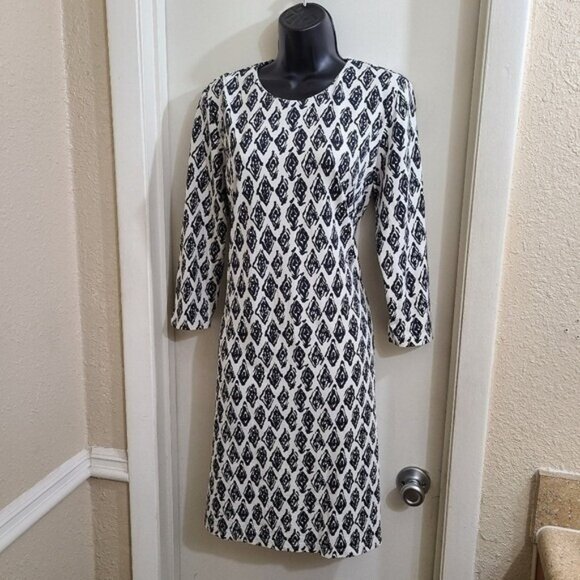 $168 J. McLaughlin Sophia Printed Catalina Cloth Dress Size M White Black - Picture 10 of 10